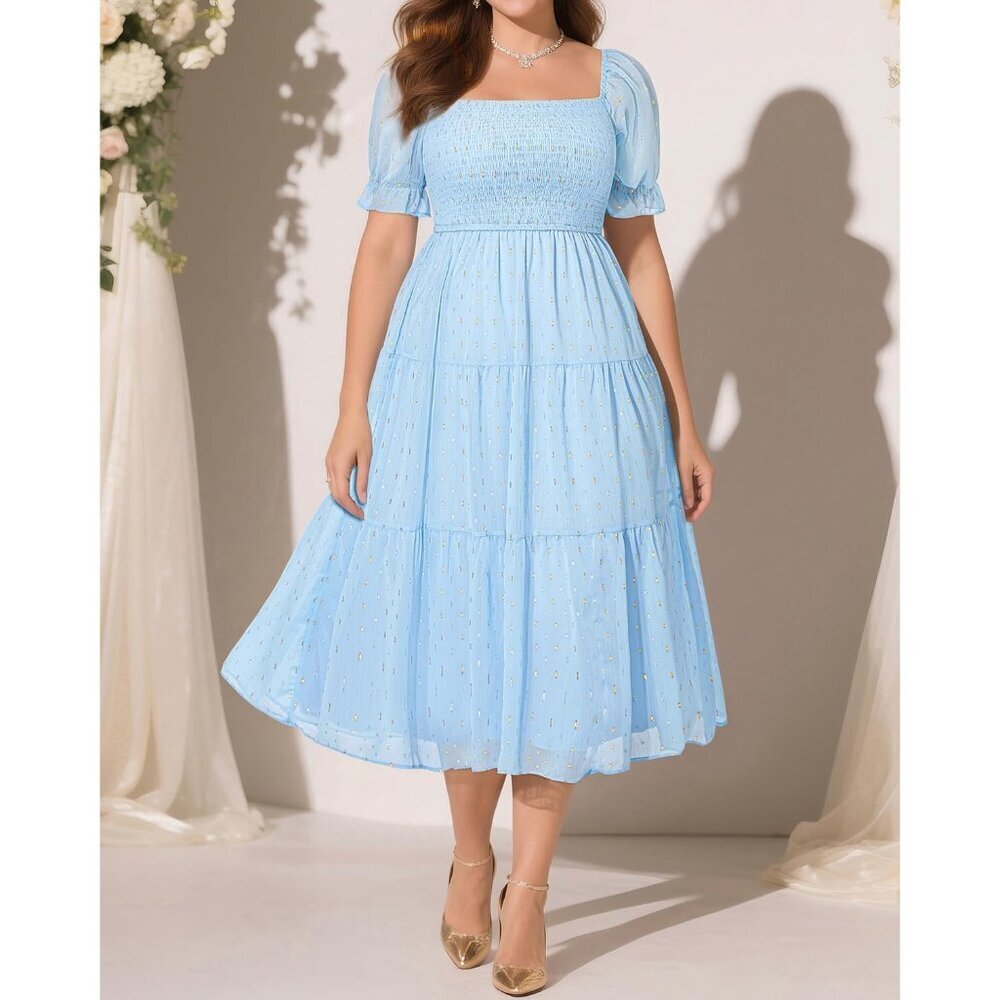 Plus Size Fall Dress Boho Chiffon Midi for Bridal Weddings Graduation - Picture 3 of 7